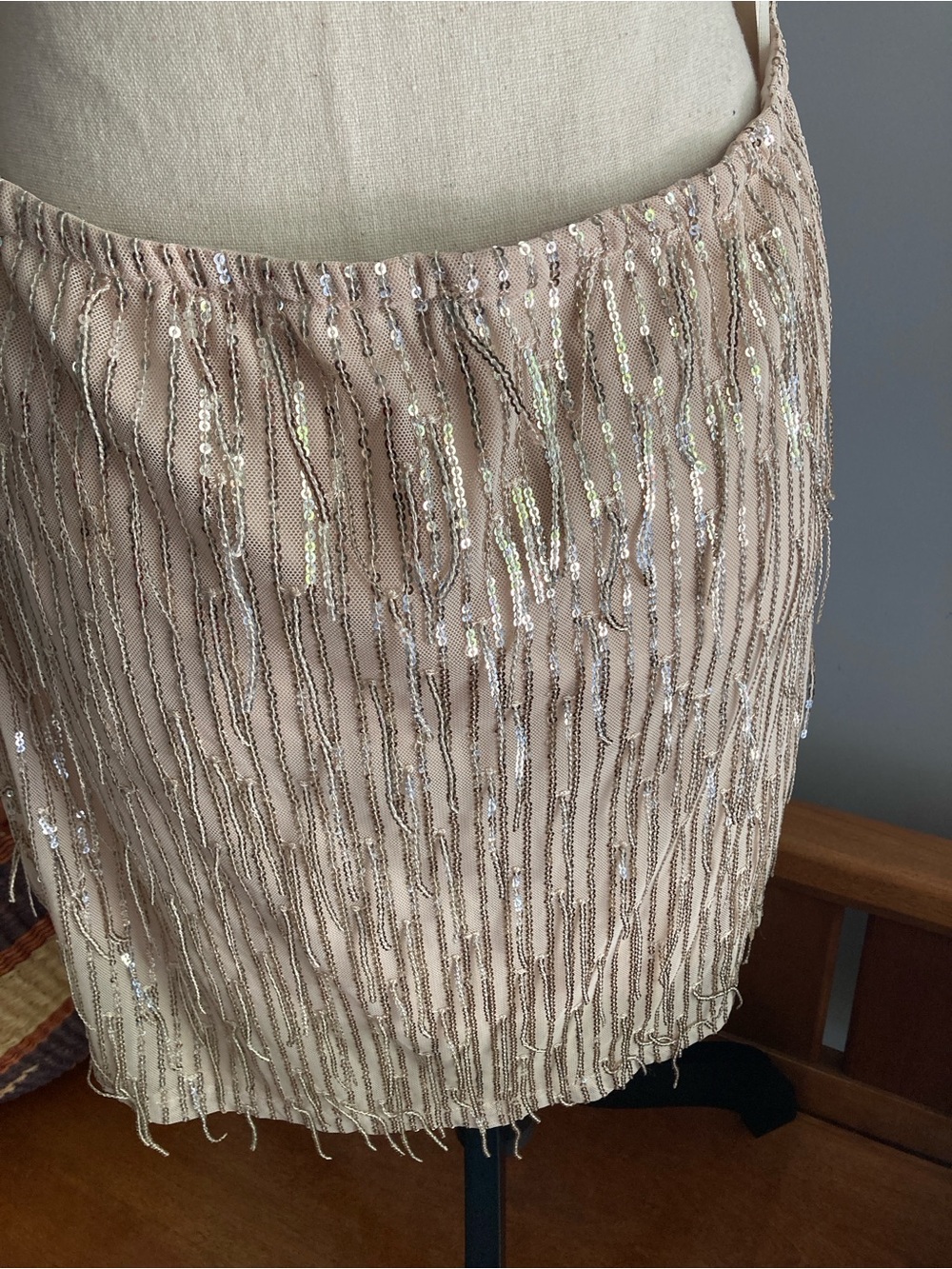 Women’s backless Beaded Nude Champagne Slip Dress party dress 1X - Picture 4 of 6